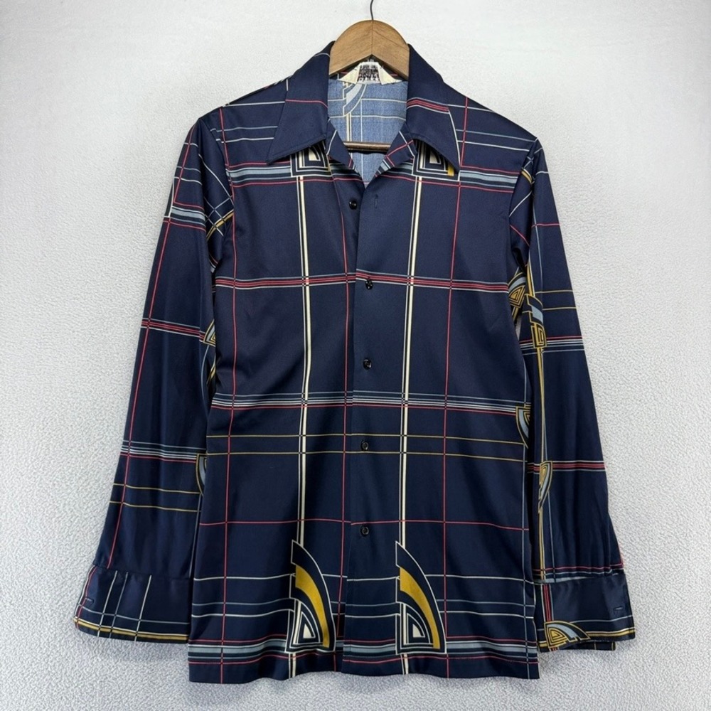 Vintage Richman Brothers Shirt Men's Blue Disco Point Collar Rockabilly 70s 80s